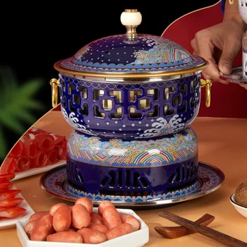 בסגנון סיני מעובה יחיד אלכוהול תנור קטן סיר חם בציר נחושת טהור, לשימוש ביתי סירים לבישול Hotpot